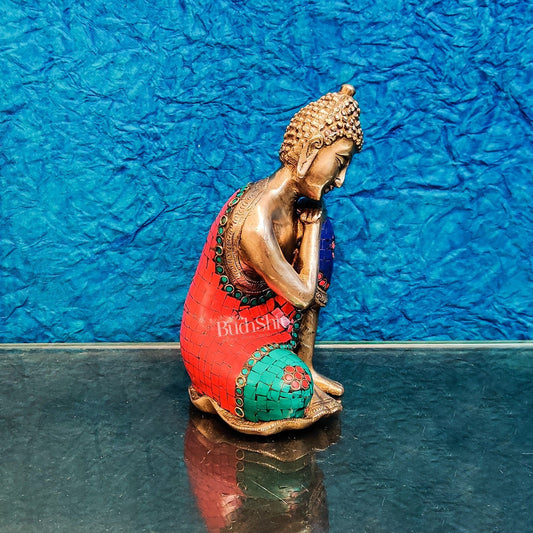 Brass Thinking buddha idol 8"