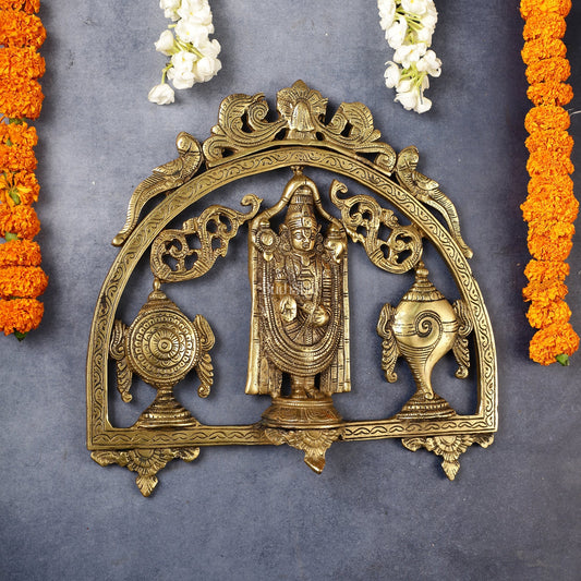 Brass Tirupati Balaji wall hanging with Shankh and Chakra 12 "