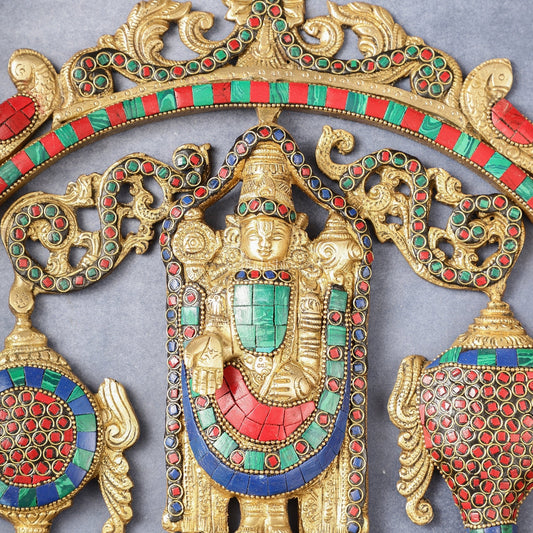 Brass Tirupati Balaji wall hanging with Shankh and Chakra 12 " stonework