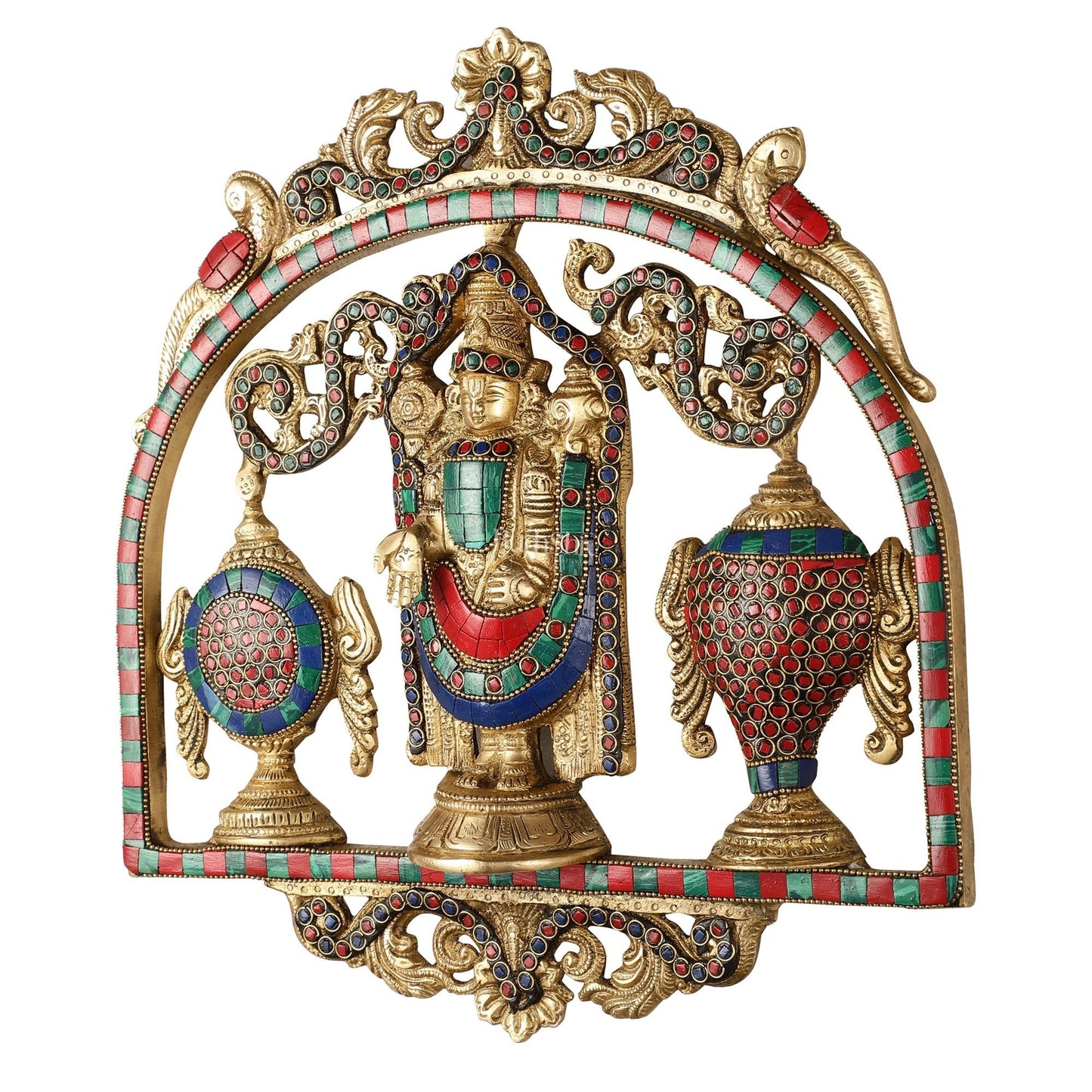 Brass Tirupati Balaji wall hanging with Shankh and Chakra 12 " stonework