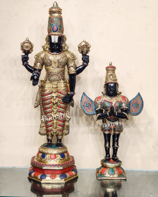 Brass Tirupati Balaji with Garuda Statue | Handcrafted | Black and Golden Finish