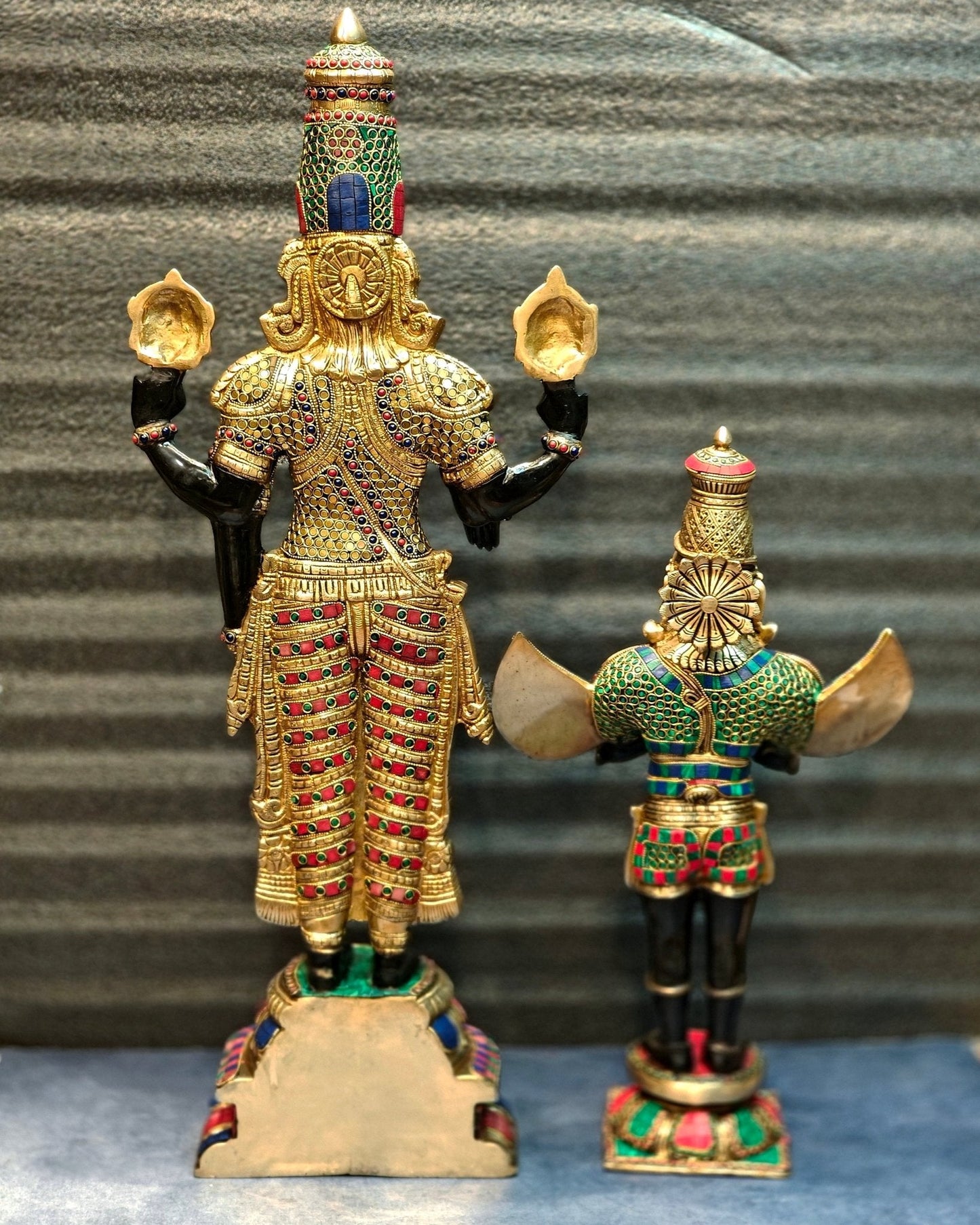 Brass Tirupati Balaji with Garuda Statue shiny Black and Golden Finish