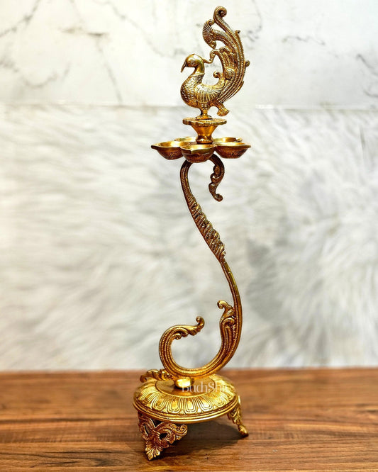 Brass unique peacock oil lamp vilakku 27 inch