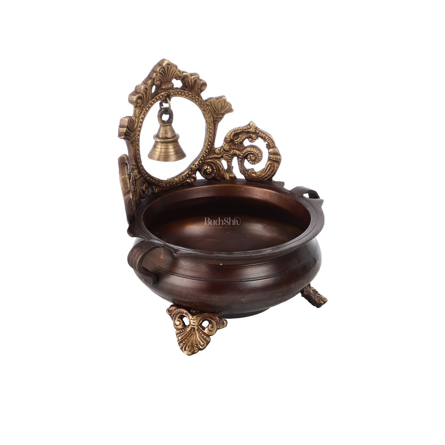 Brass urli with engraved design and bell