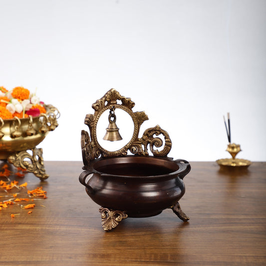Brass urli with engraved design and bell