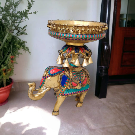 Brass Urli with Engraved Elephant | Meenakari Art | Decorate Your Home with Elegance