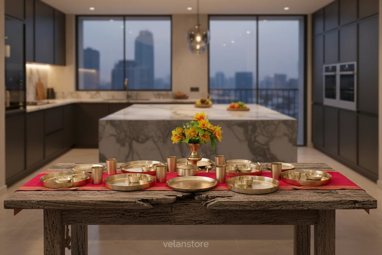 Royal Dinner set of 56 Pcs Purely Kansa Dinner set Perfect For Family Festival