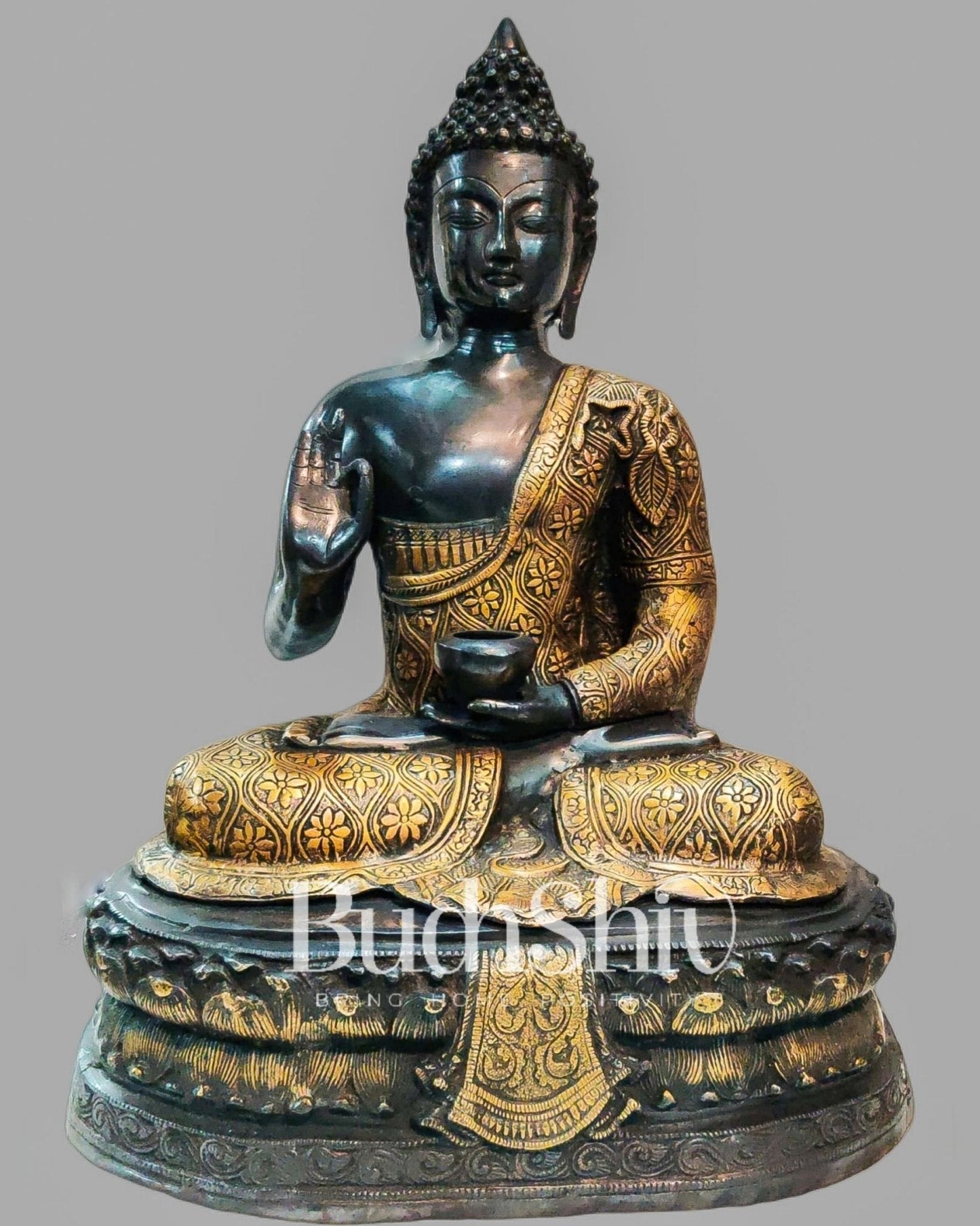 Buddha Brass Statue in Abhaya Mudra 22 inch Black and Golden