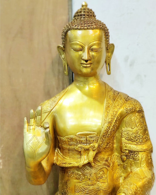 Buddha Brass Statue Lifestory Aashirwaad Mudra 33 inch