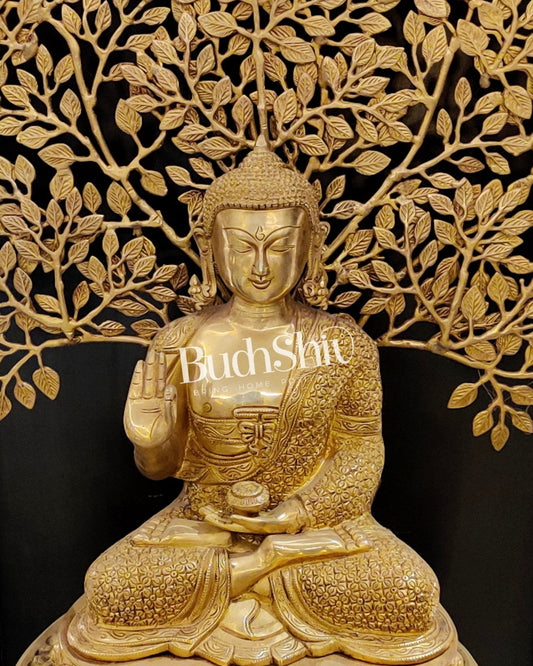 Buddha Brass statue with bodhi tree 25 inches