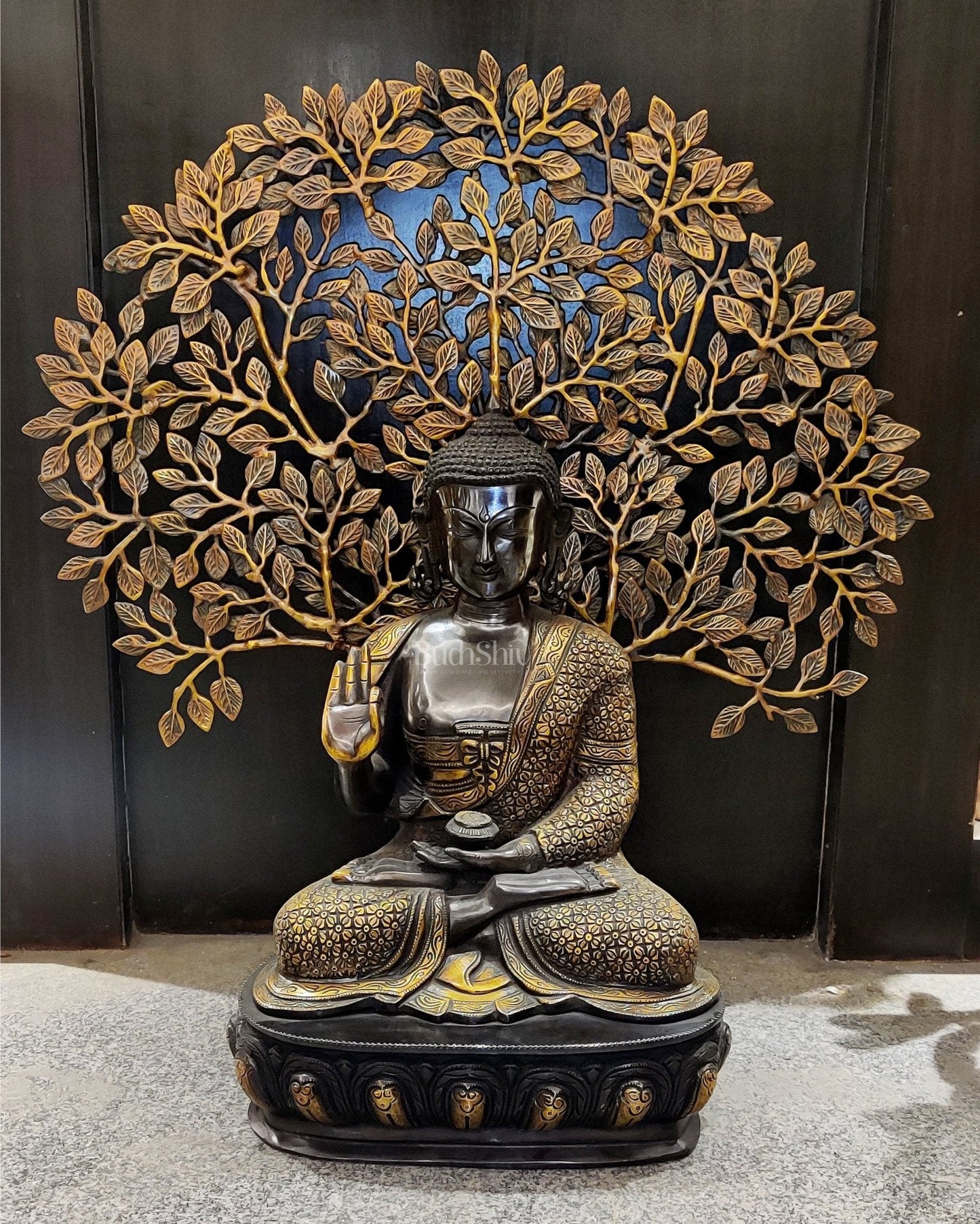 Buddha Brass statue with Bodhi tree 25 inches
