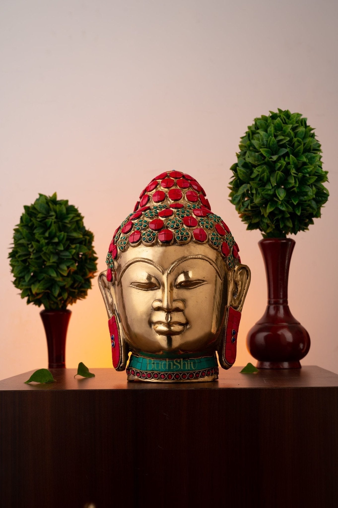 Brass Buddha head statue - 11.5 Inches