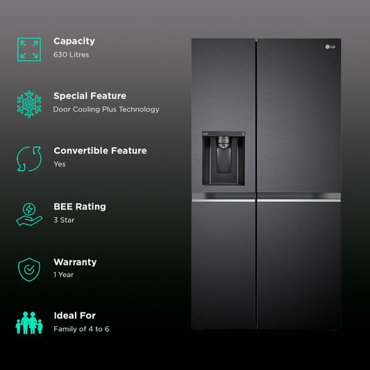 LG 630 Litres 3 Star Frost Free Side by Side Door Smart Wifi Enabled Refrigerator with Multi Air Flow (GL-L257CMC3, Matt Black)
