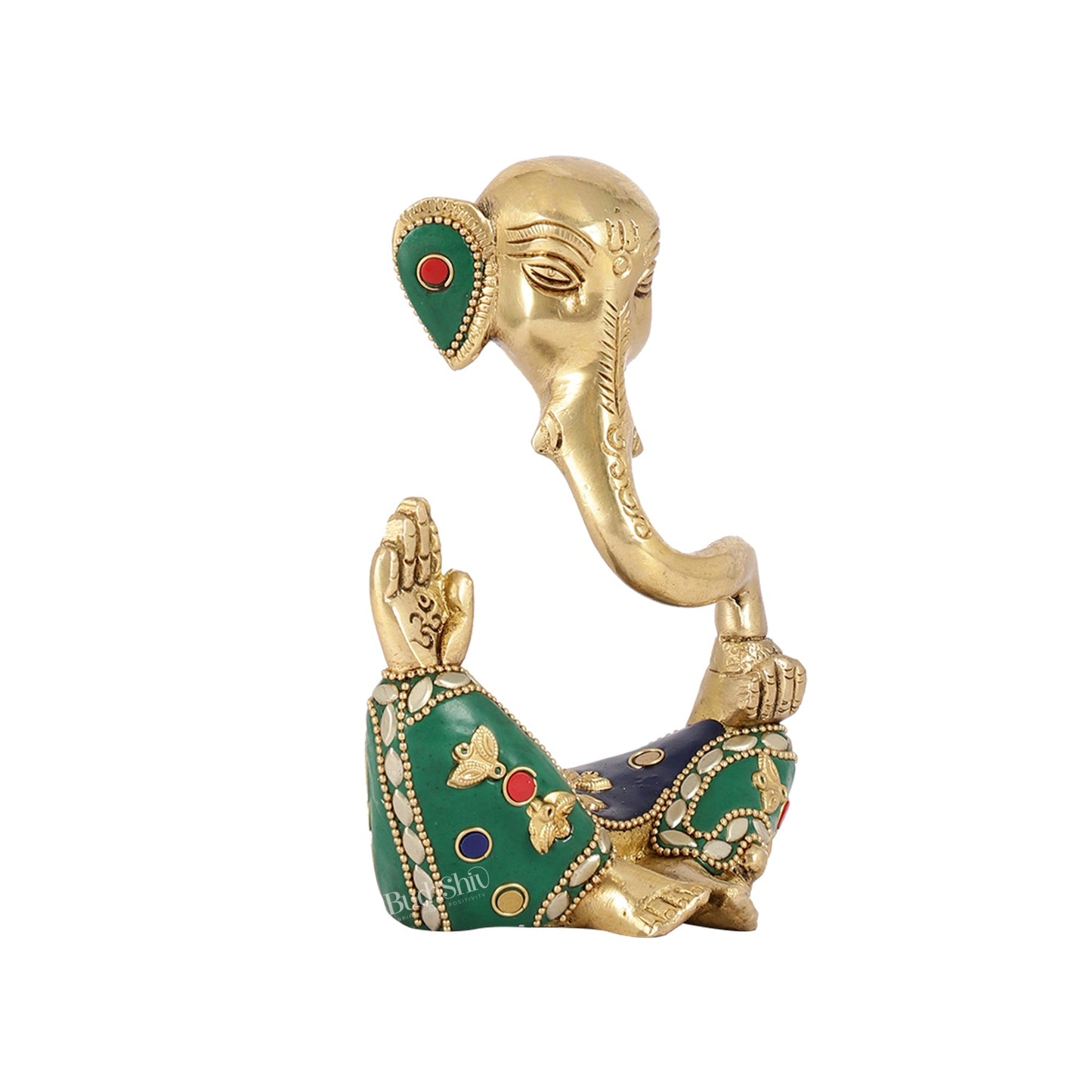 Contemporary Brass Modern Ganesha Idol | 6" Height | Meenakari Stonework