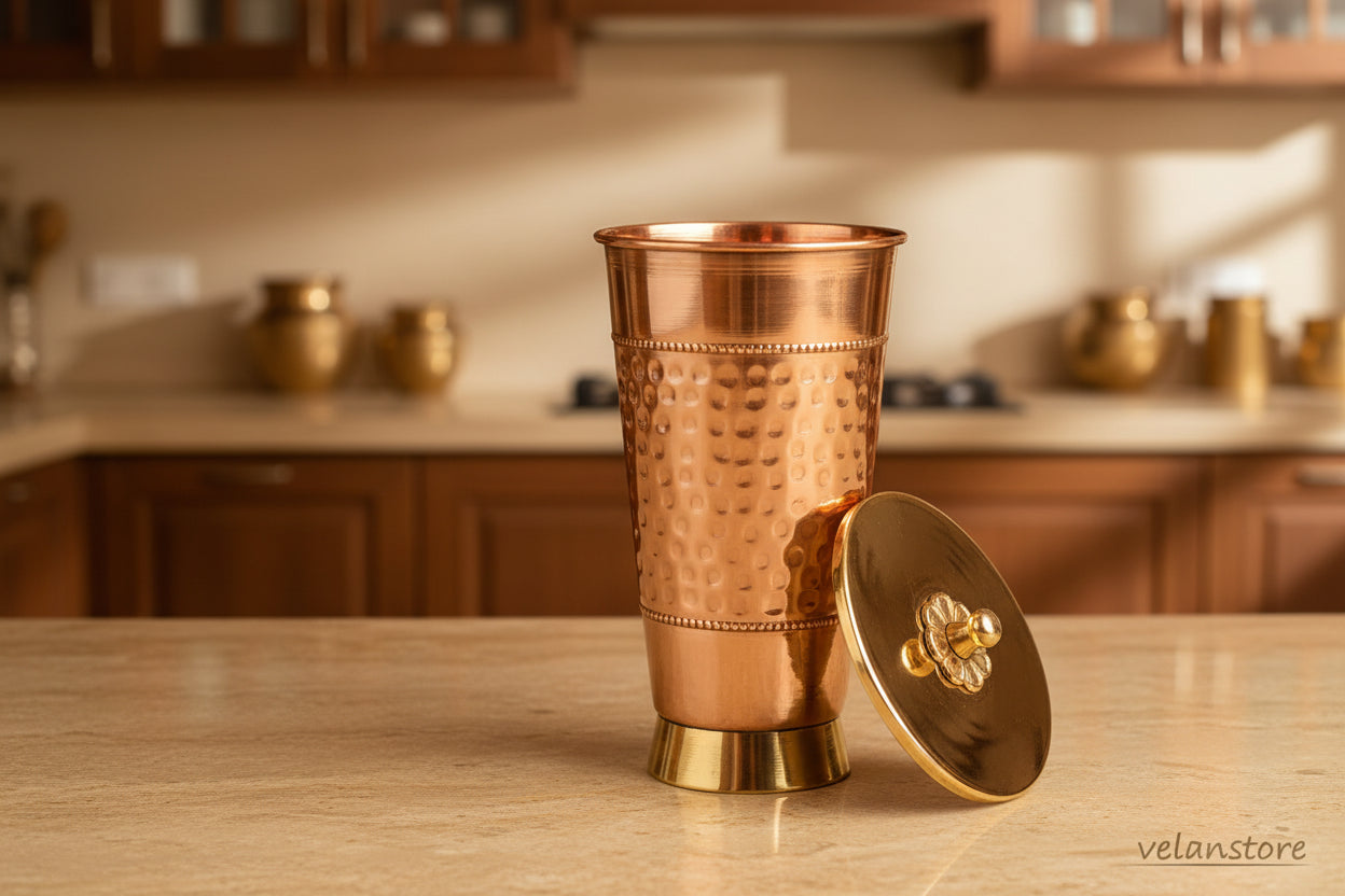 Handmade Pure Copper Glass With Lid - Water Tumbler