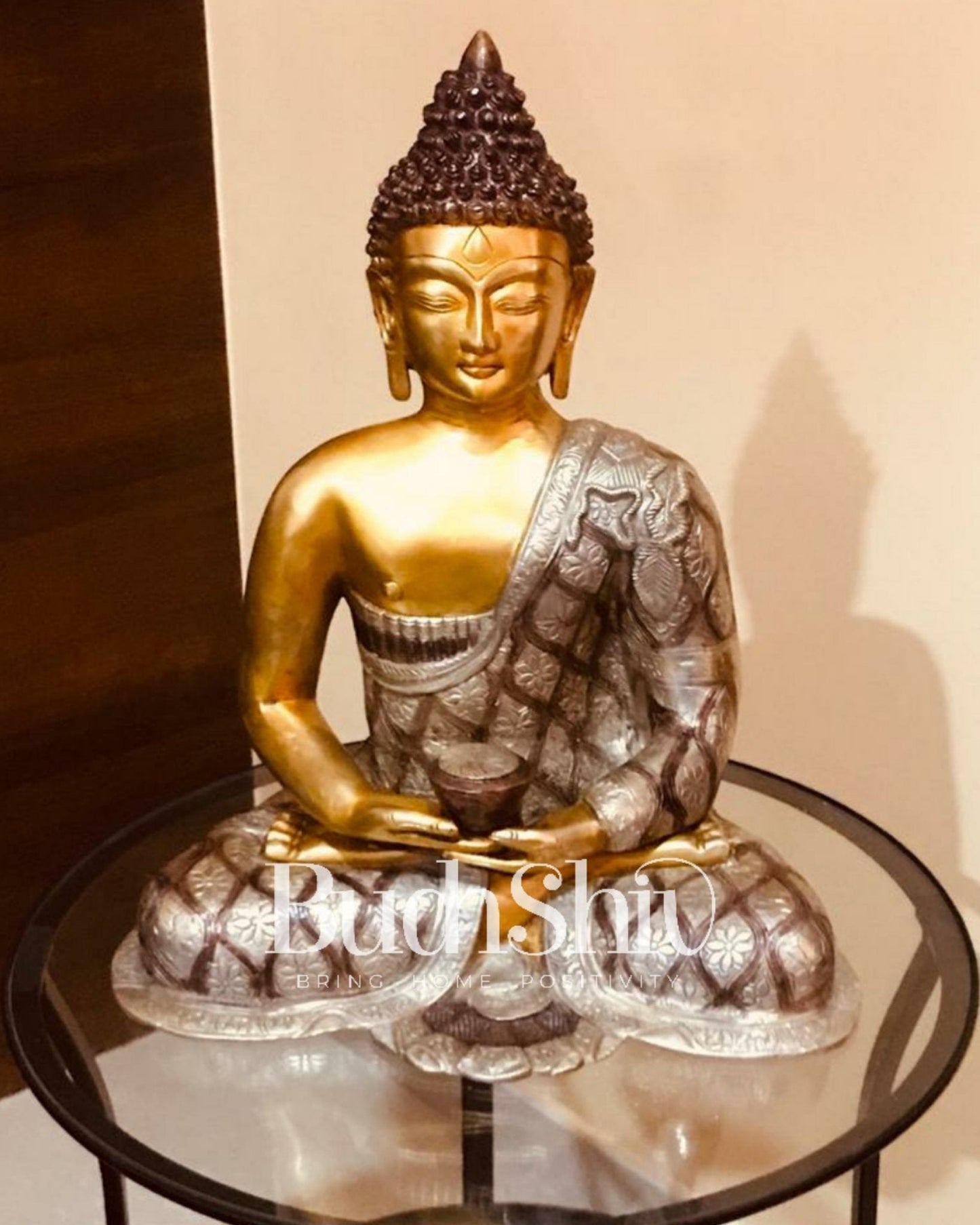 Deep Meditation: Buddha Brass Idol with Medicine Bowl 17 inch
