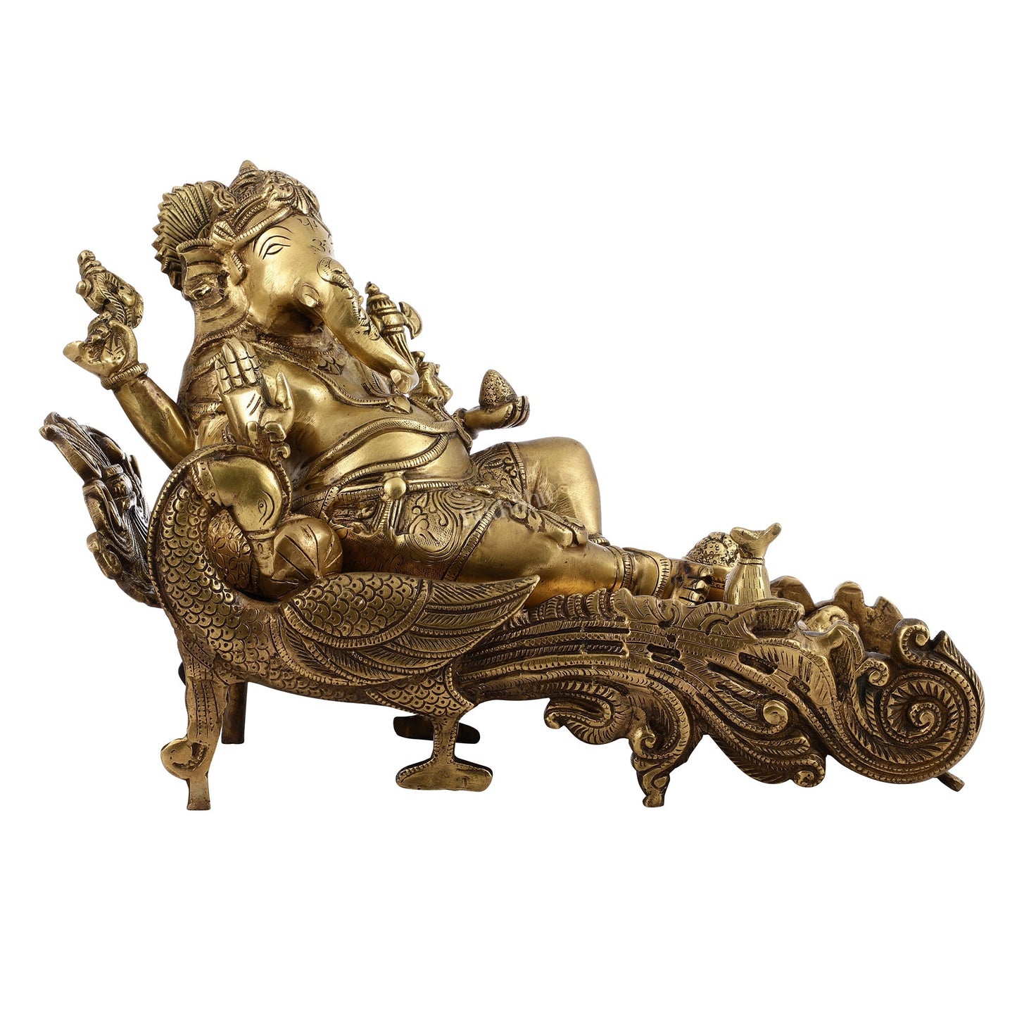 Divine 15 Inch Brass Ganapathi Idol on Peacock Throne - Handcrafted Masterpiece