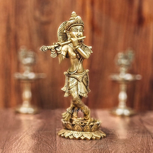Divine Brass Krishna Flute Statue | Height 12 Inch