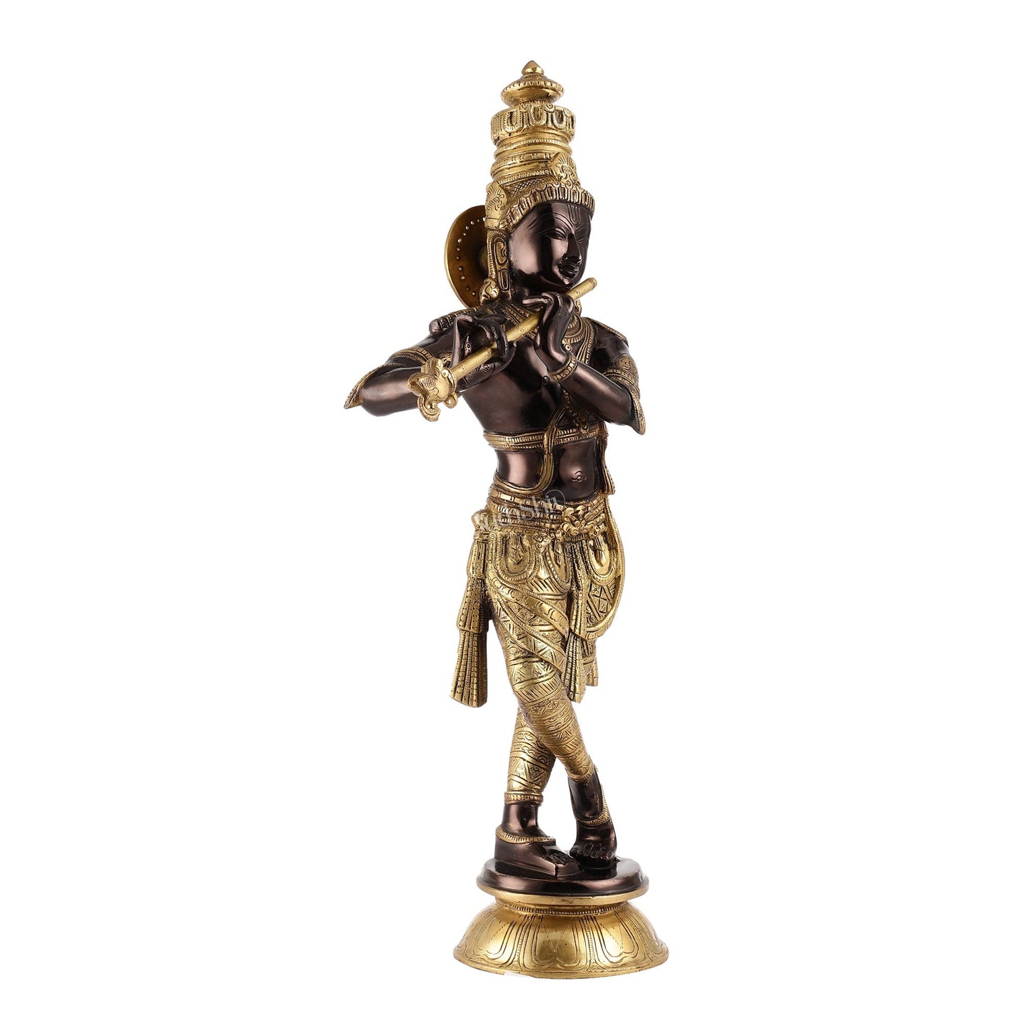 Divine Krishna Idol | Handmade in Superfine Brass| Black and Golden 2 feet