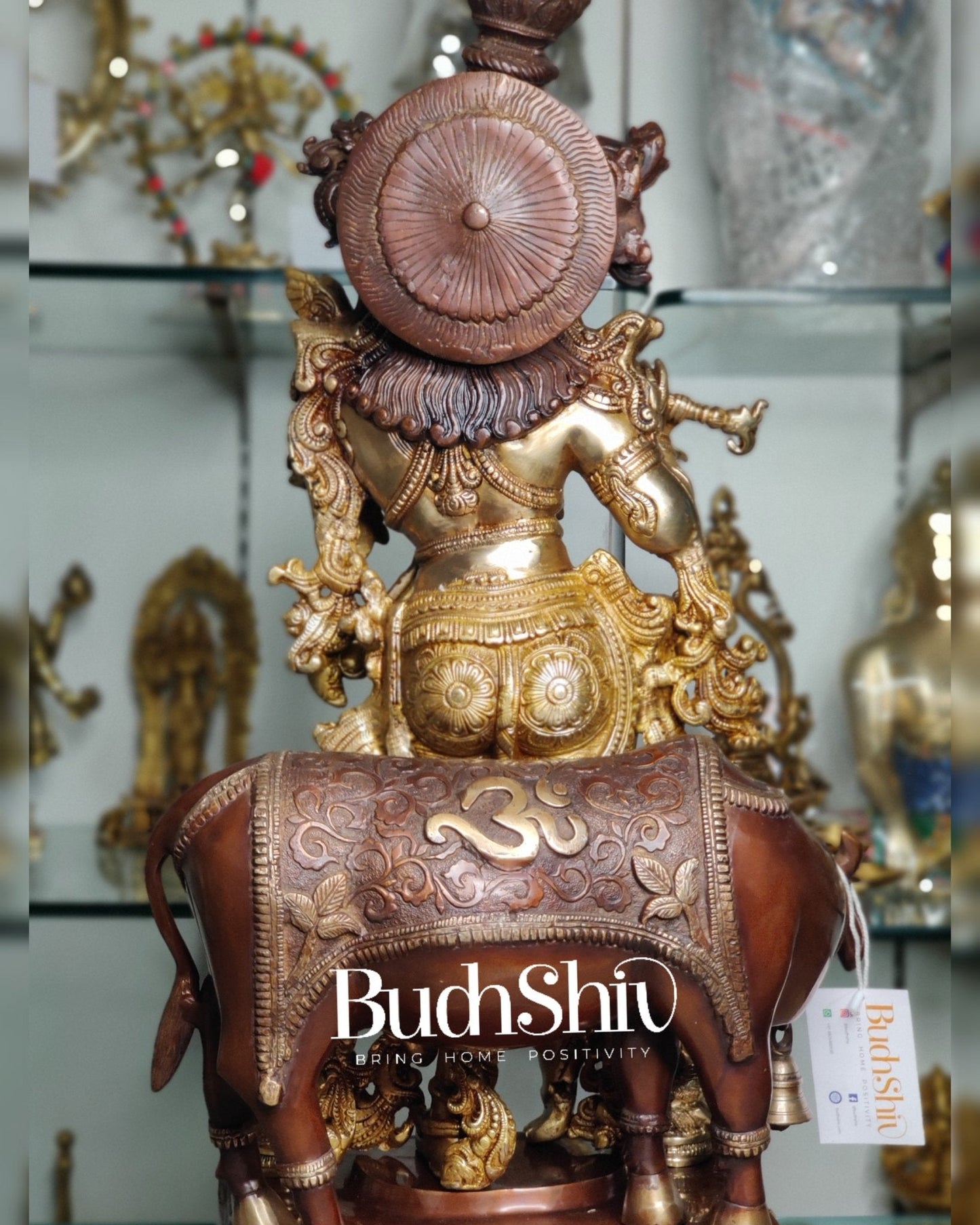 Divine Krishna with cow Brass Idol duel tone 29 inch