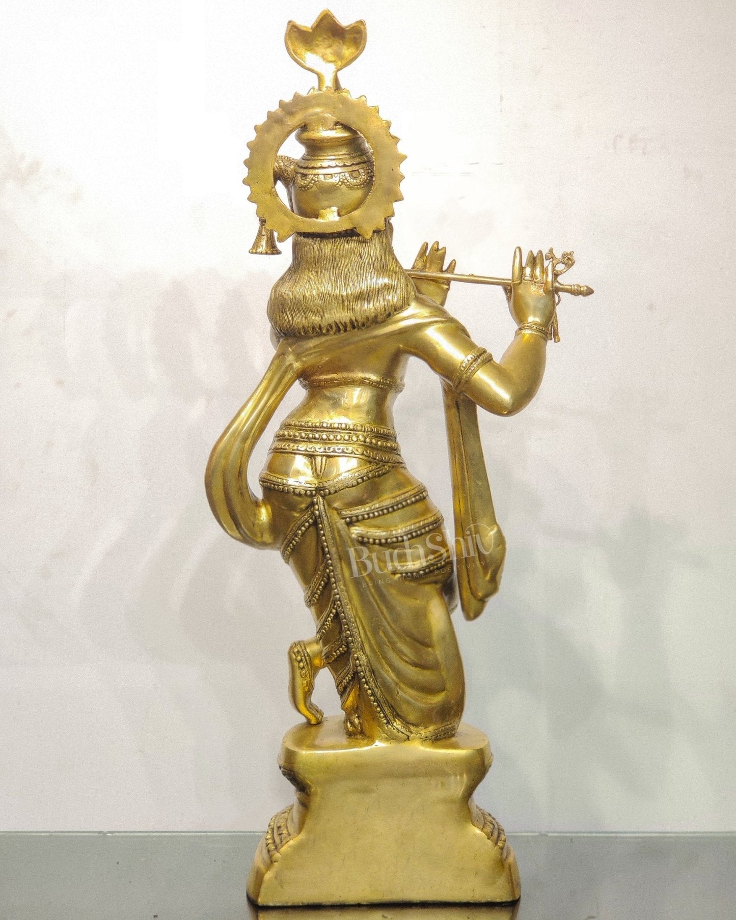 Divine Large Sized Lord Krishna Statue | Matte Brass Finish 3 feet