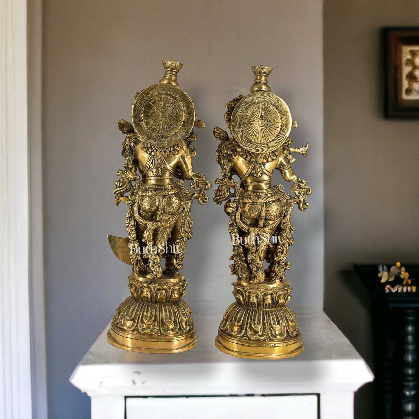 Divine Love: Brass Radha Krishna Idol Set - 21.5" Tall Masterpieces