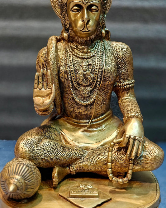 Divine Pure Brass Blessing Hanuman Idol - 14"