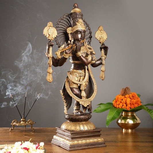 Divine Pure Brass Krishna Charbhuja Statue 24 inch