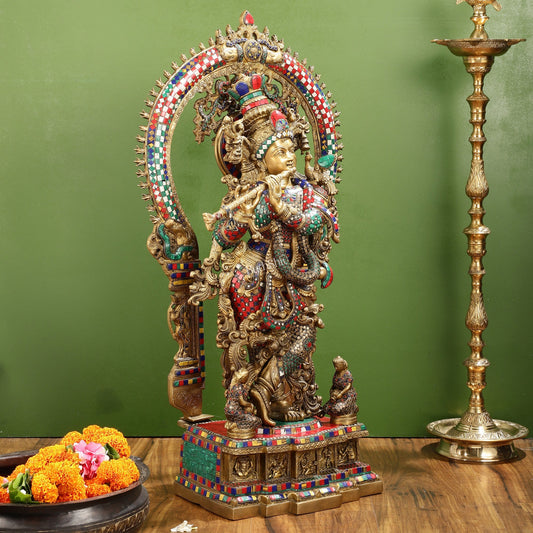 Divine Superfine Brass Krishna Statue 33 inch