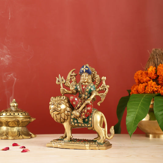Durga Superfine Brass Murti 7.5 " with stonework