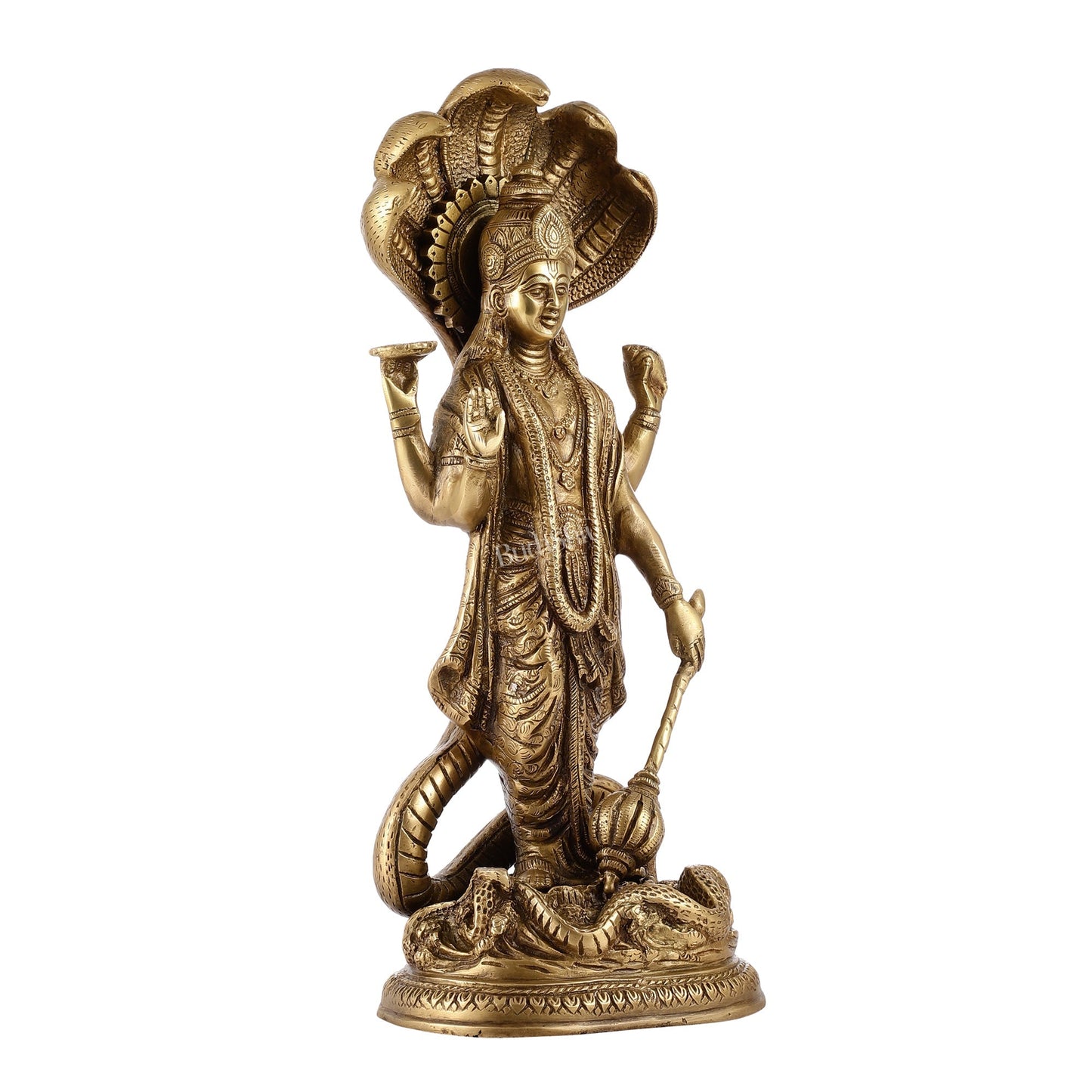 Elegant 17 Inch Brass Lord Vishnu Standing Idol with Sheshanaag Crown