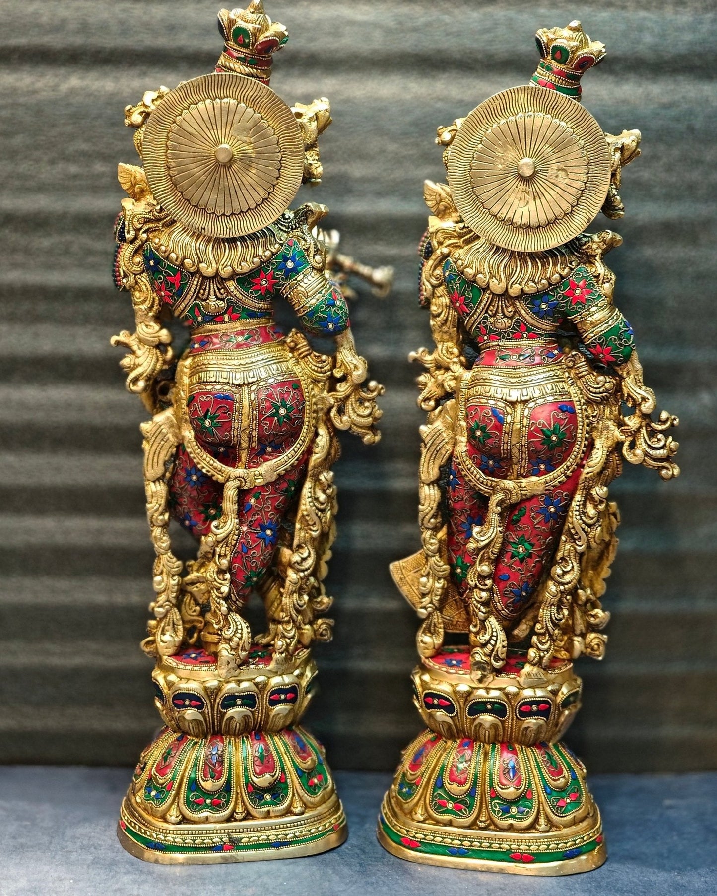 Elegant Brass Handcrafted Radha Krishna Idols - 30" Tall, 35 kg Pair