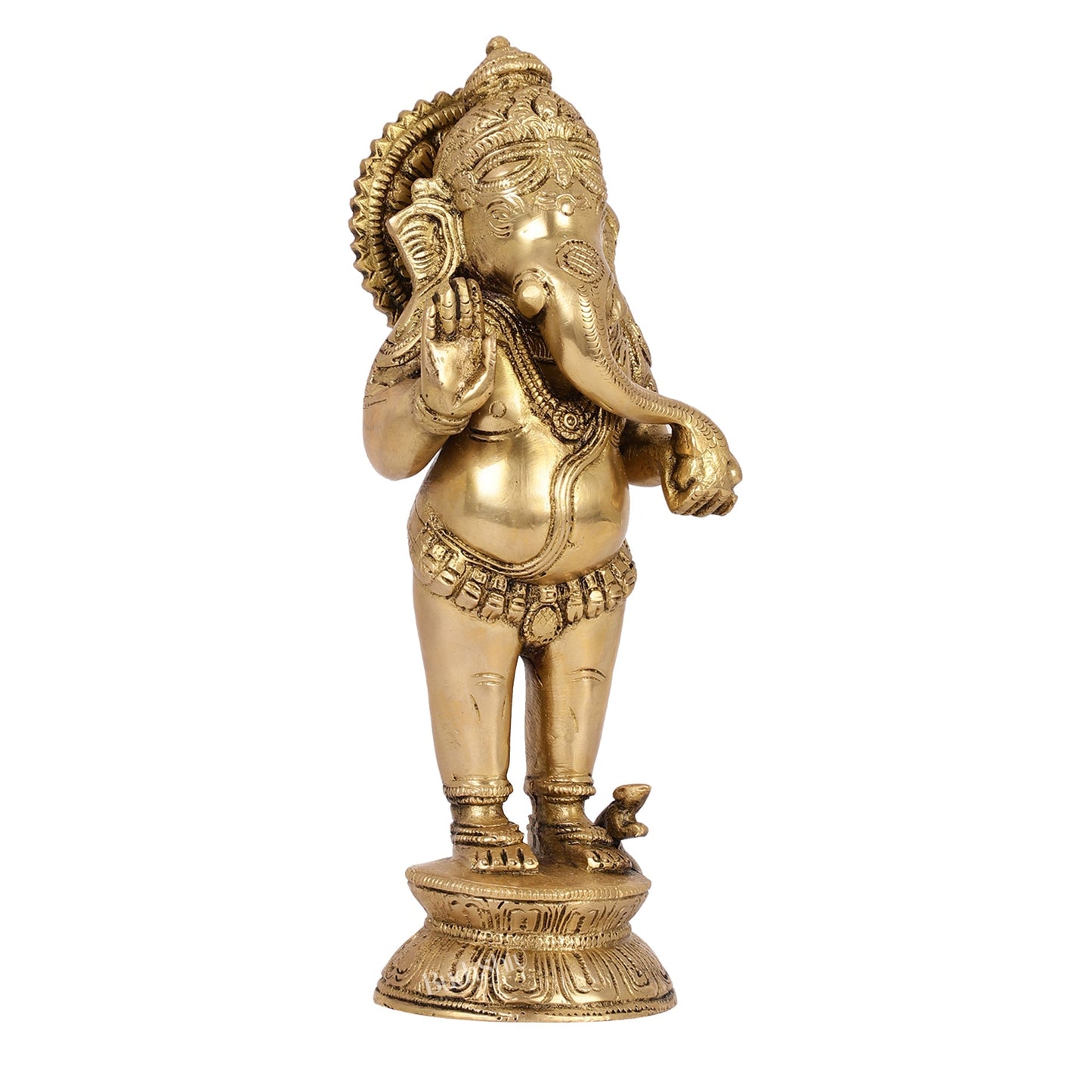 Elegant Brass Standing Ganesha with Modak | 9.5" Height