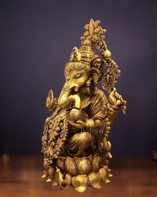 Elegant Brass Superfine Lord Ganesha Idol with Lotus - 23.5"