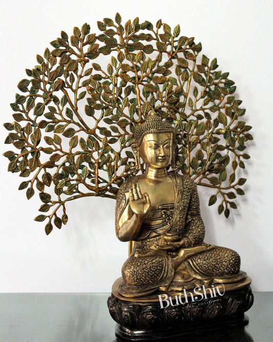 Elegant Pure Brass Buddha Statue with Kalpavriksha - 25.5 Inches