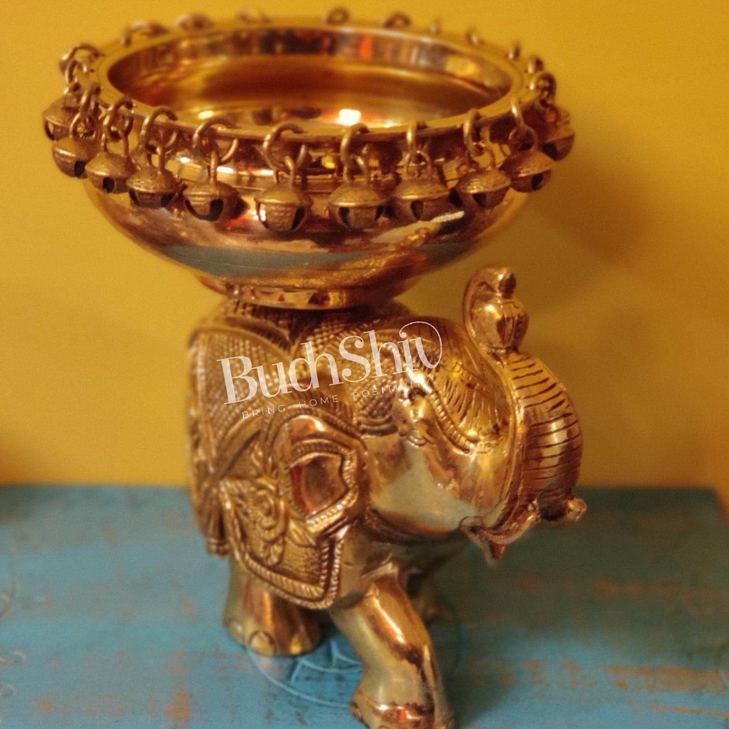 Engraved Elephant brass urli Golden shine