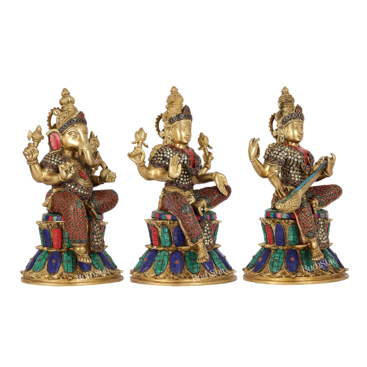 Pure Brass Ganesh lakshmi Saraswati Idols 15 inch