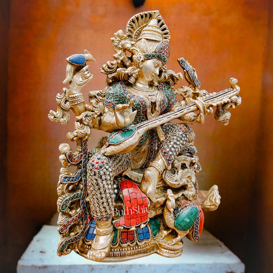 Exquisite 16" Superfine Brass Goddess Saraswati Statue