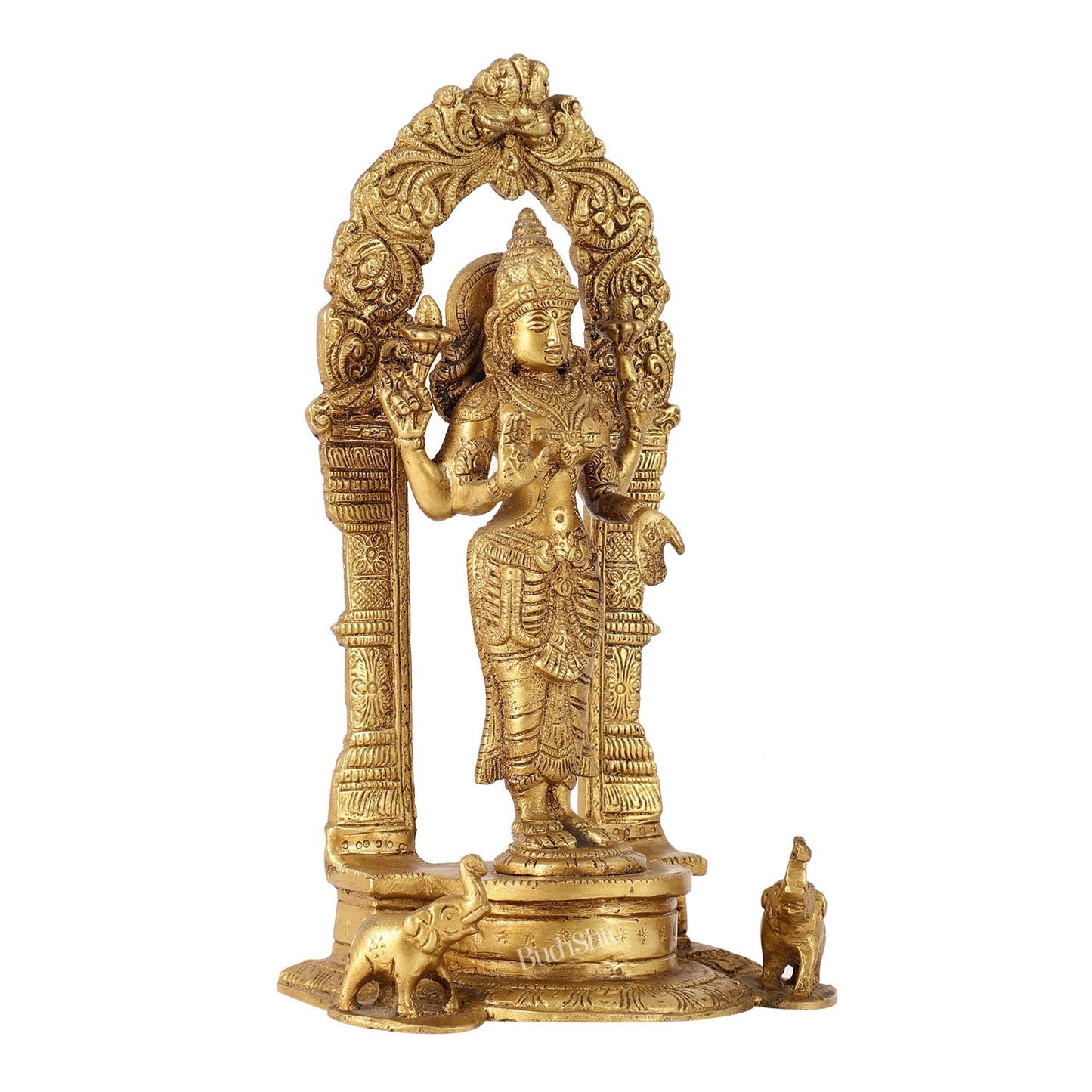 Exquisite 9-Inch Brass Gajalakshmi Idol with Arch
