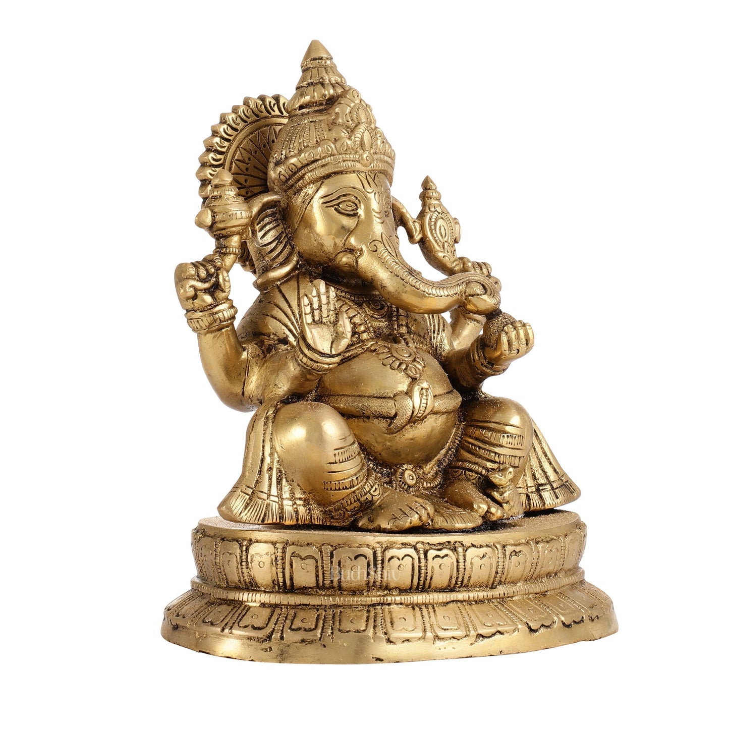Exquisite 9-Inch Brass Lord Ganapati Idol - Handcrafted Superfine Artwork