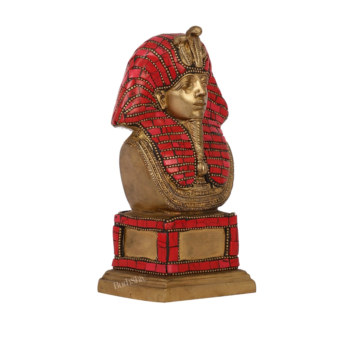 Exquisite Brass Egyptian Pharaoh Statue with Stonework | 7" Height
