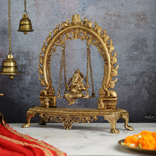 Exquisite Brass Ganesha swing with Mouse Frame | 16" Height | Handcrafted