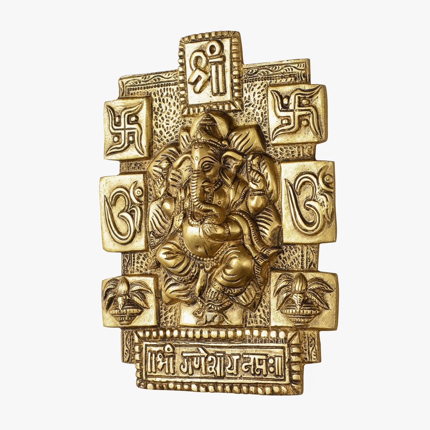 Exquisite Brass Ganesha Wall Hanging - 7 Inch