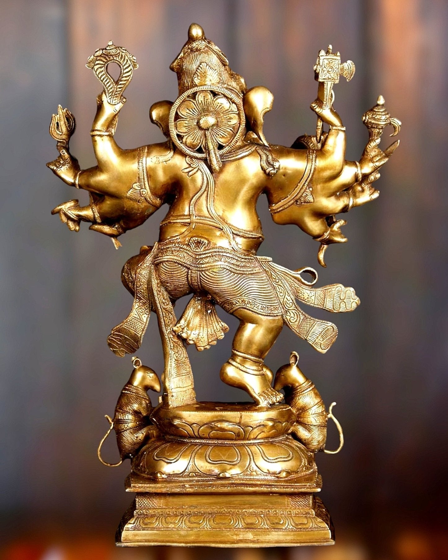Exquisite Brass Handcrafted Dancing Ganesha Statue | Ten arms 26"