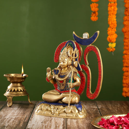 Exquisite Brass Lord Shiva Statue with Meenakari Stonework | 12" Height