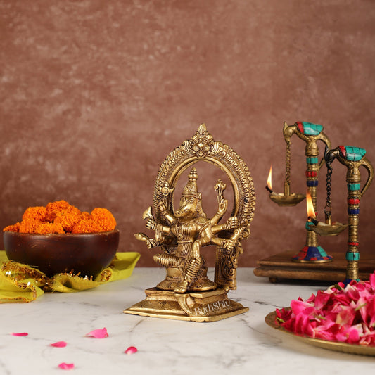 Exquisite Brass Superfine Goddess Varahi Idol with Prabhavali Frame | 8.5" Height