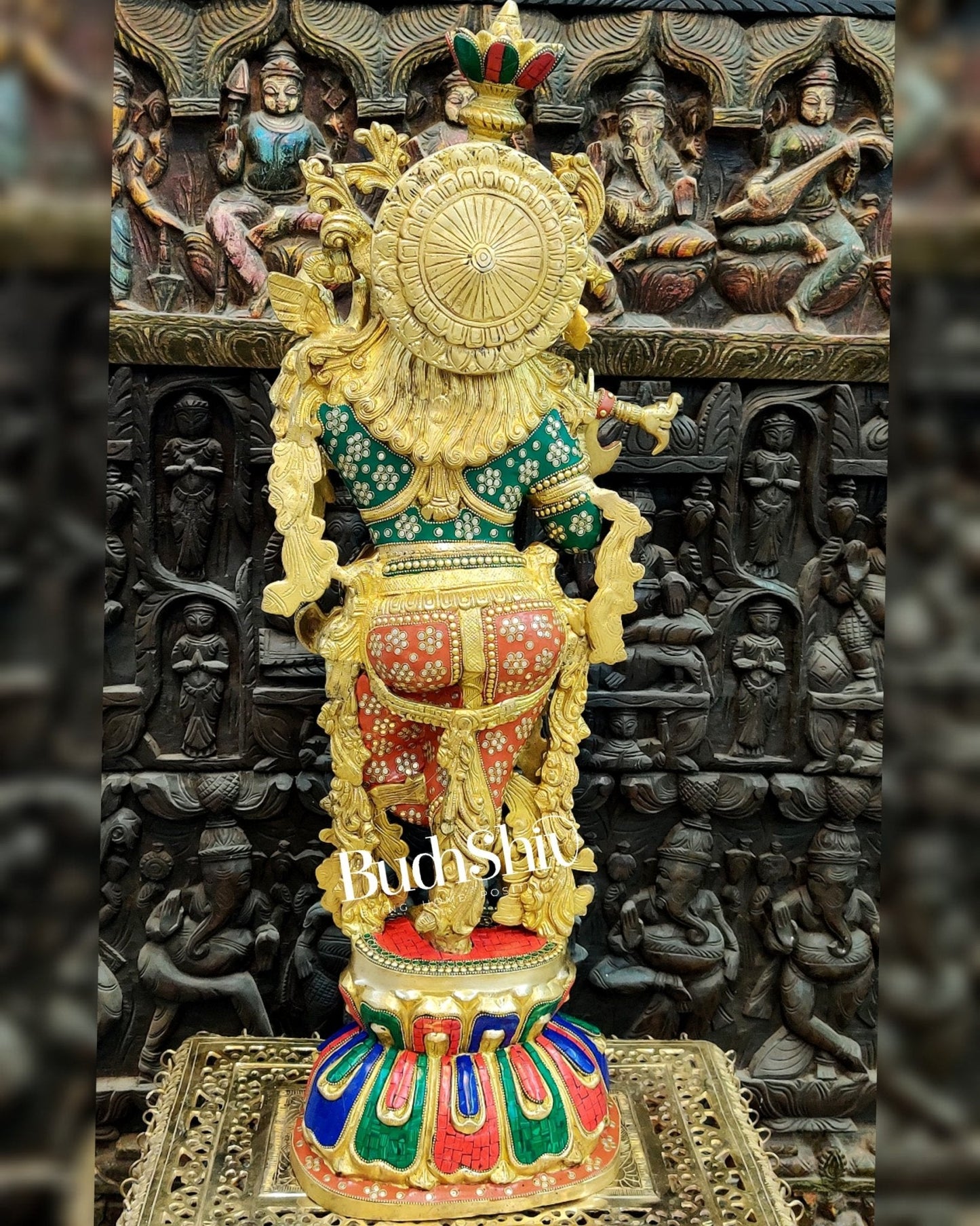 Exquisite Brass Superfine Krishna Statue | Height 36 Inches | Inlay Stonework