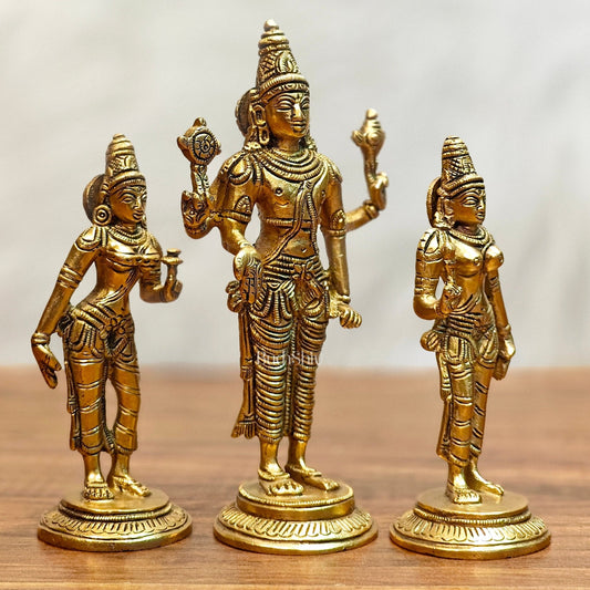 Exquisite Brass Tirupati Balaji with Bhudevi and Sridevi Idol Set -7 inch