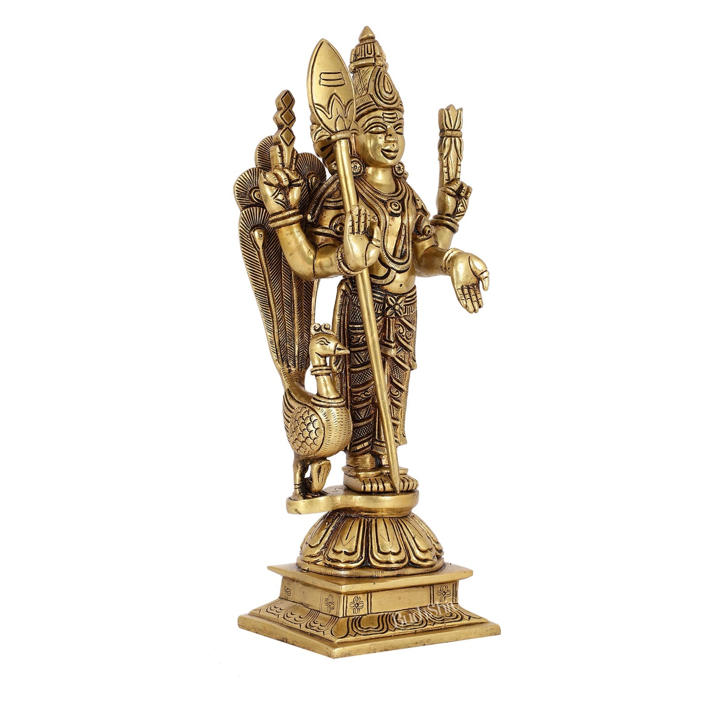 Handcrafted Brass Murugan Lord Kartikeya Statue | 14" Height |