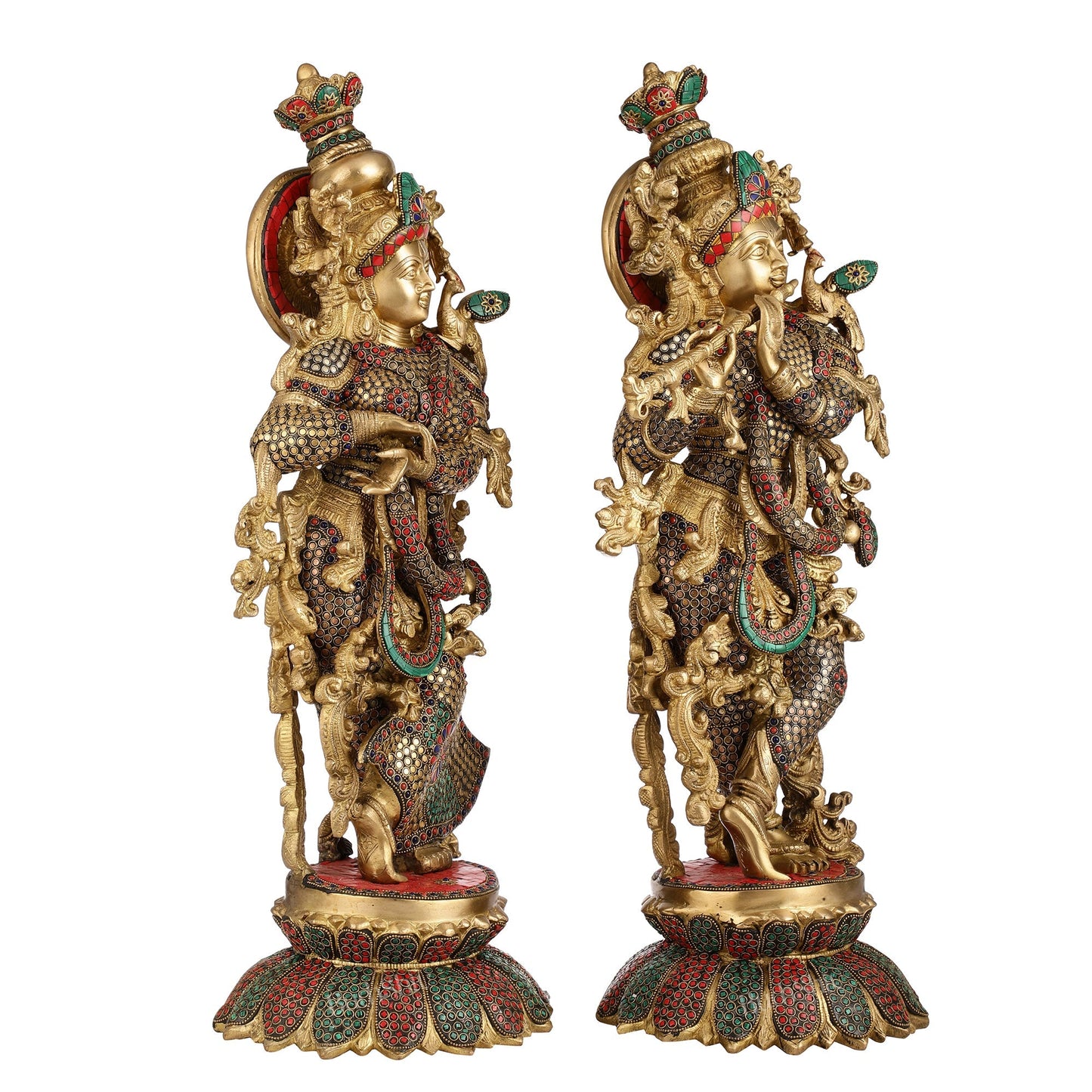 Exquisite Handcrafted Radha Krishna Brass Idols - 26" Height